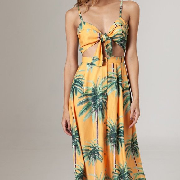 Agua Bendita Dresses & Skirts - AGUA BENDITA Karen Palm Tree Knot Front Dress, M